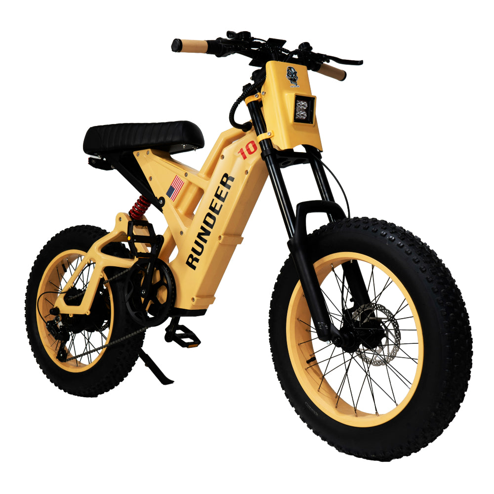 Rundeer Attack 10 off-road e-bike, yellow fat tire electric bike