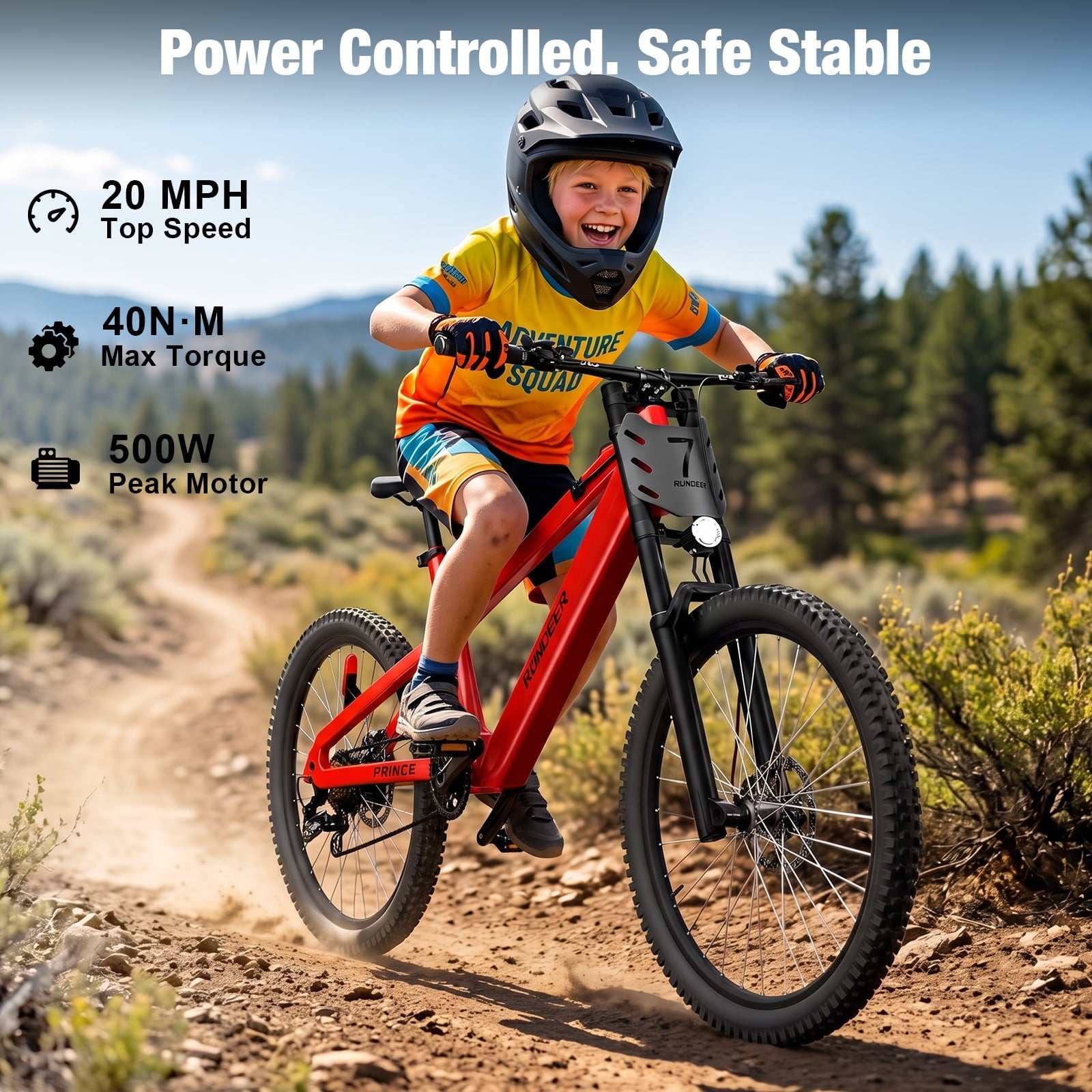 RUNDEER 20" Electric Bike for Teen, 32 mile Range, 7-Speed 7-14 EBike for Teens with Dual Suspension Brakes, UL 2849 by TÜV 48V/10AH Battery Rundeer