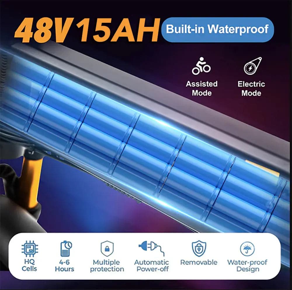 RUNDEER Hummer ebike battery pack 48V15AH, Built-in Waterproof, Assisted and Electric mode