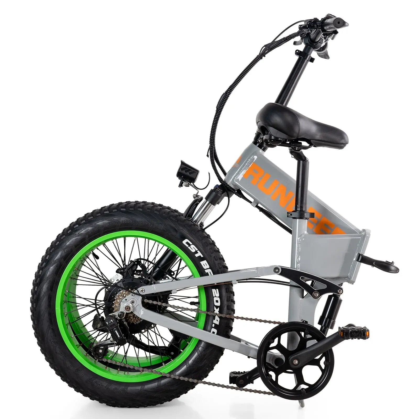 Rundeer Hummer Folding Ebike, gray and green color scheme