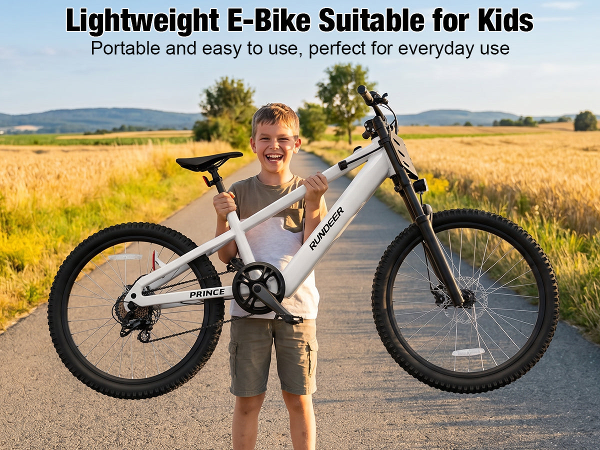 RUNDEER 20" Electric Bike for Teen, 32 mile Range, 7-Speed 7-14 EBike for Teens with Dual Suspension Brakes, UL 2849 by TÜV 48V/10AH Battery Rundeer