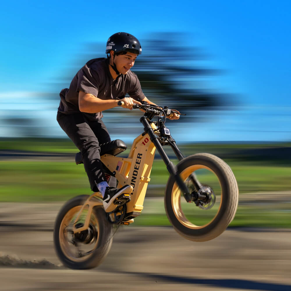 Rundeer Attack10 Electric Bike doing wheelie