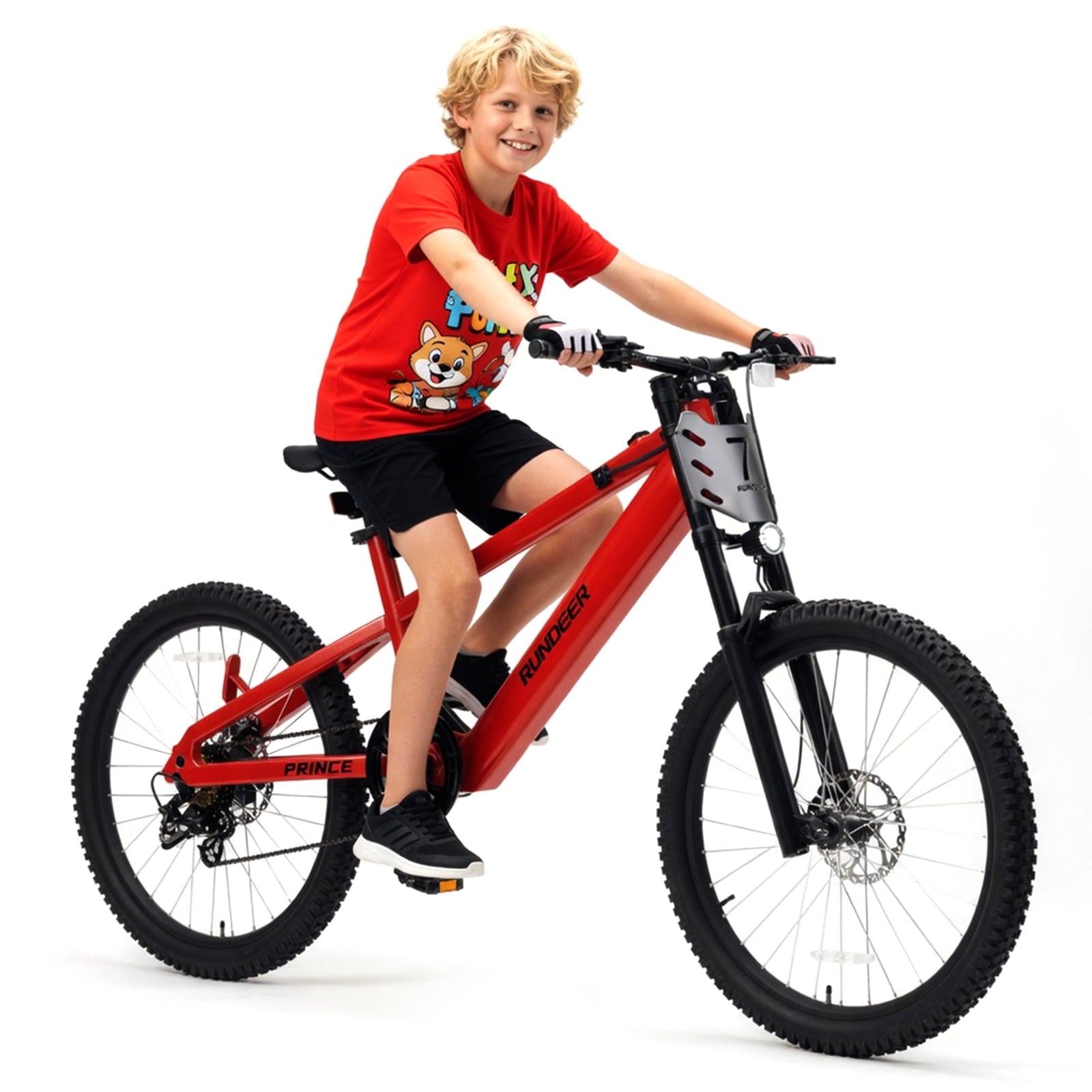 RUNDEER 20" Electric Bike for Teen, 32 mile Range, 7-Speed 7-14 EBike for Teens with Dual Suspension Brakes, UL 2849 by TÜV 48V/10AH Battery Rundeer