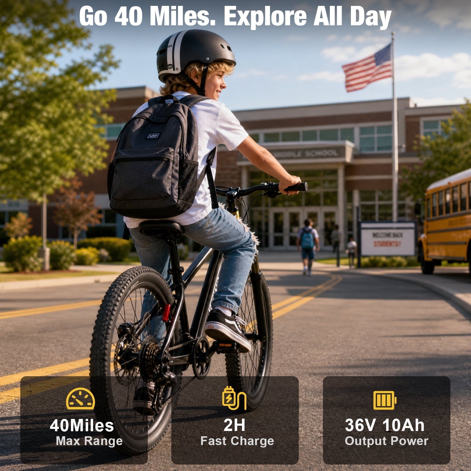 RUNDEER 20" Electric Bike for Teen, 32 mile Range, 7-Speed 7-14 EBike for Teens with Dual Golden Suspension Brakes, UL 2849 by TÜV 48V/10AH Battery Rundeer